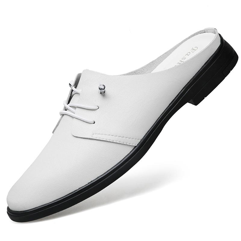 Fashion Genuine Leather Mules Footwear Breathable Slip on Walking Shoes New Flats Men Comfortable Half Slippers Male Casual Moccasins