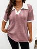 Women's V Neck Short Sleeve Rib Knit Top with White Trim Multi Color Casual Shirt