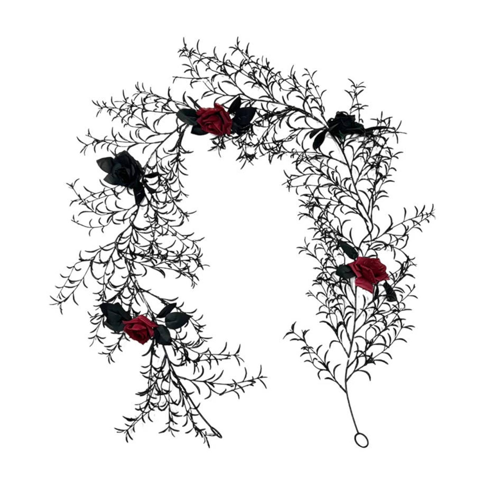 

Halloween Dead Branch Garland, Artificial Rose, Black Decorative Flower Vine Door Hanging, Festive Atmosphere Arrangement, Vine Circle Wall Hanging. One Size