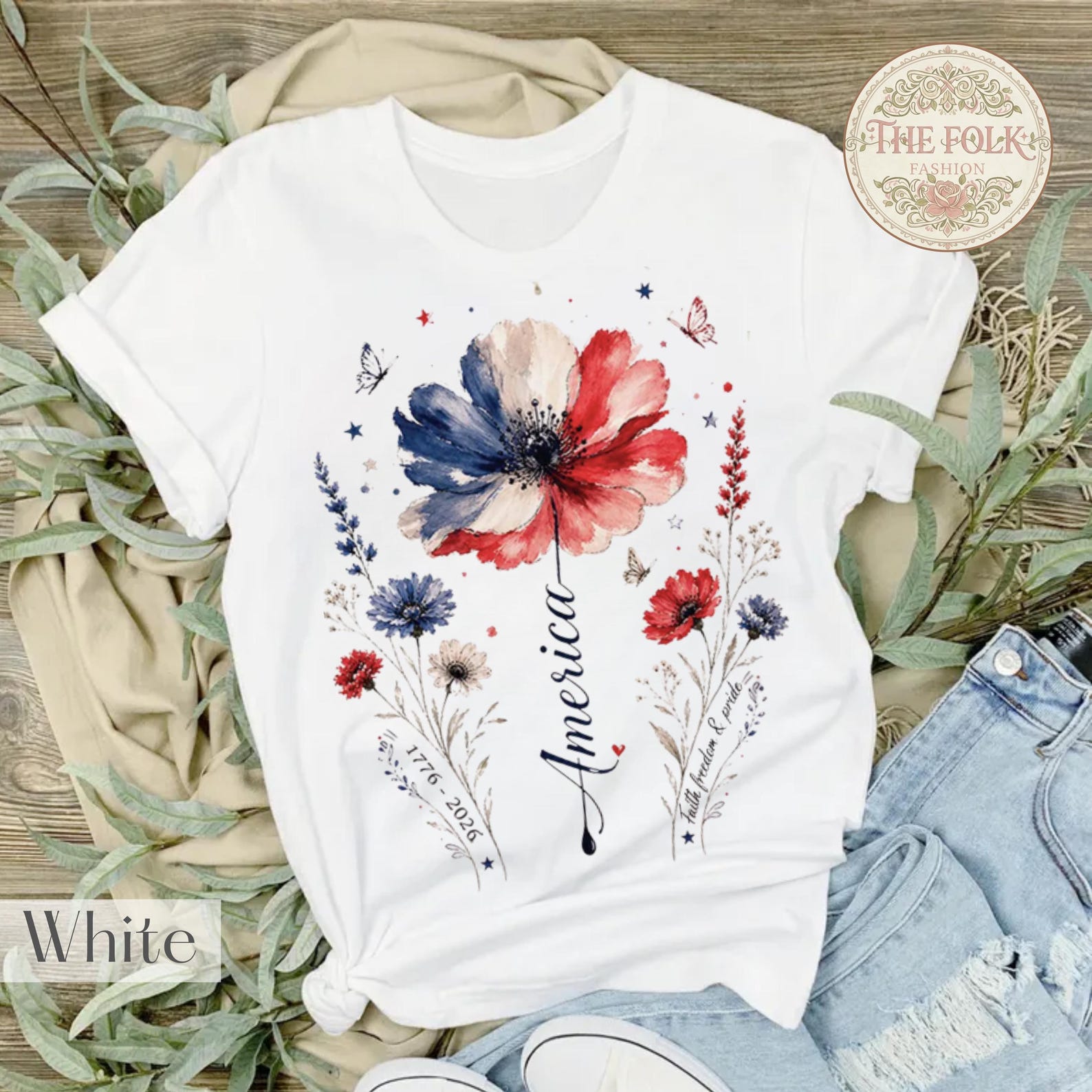 America 1776-2026 Shirt, 250th Anniversary USA Tee, Patriotic Floral America T-Shirt, Comfort Colors Fourth of July Tee, Vintage USA Flower S