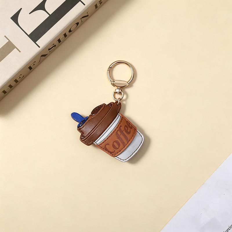 

Ins Creative Cool Candy Leather Coffee Cup Style Fashion Bag Hanging Decoration Phone Case Pendant Chain Keychain кавовий