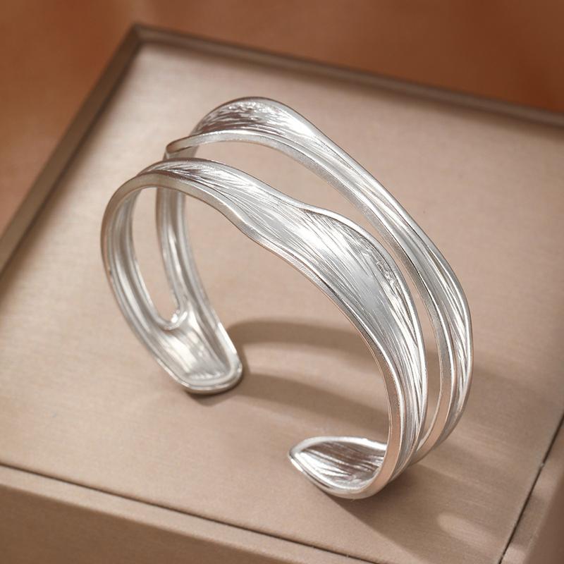 

Trendy Hip Hop Stainless Steel Bracelet for Men Unisex Punk Double Layer Geometric Opening Bangles Gothic Party Zircon Gifts мідний