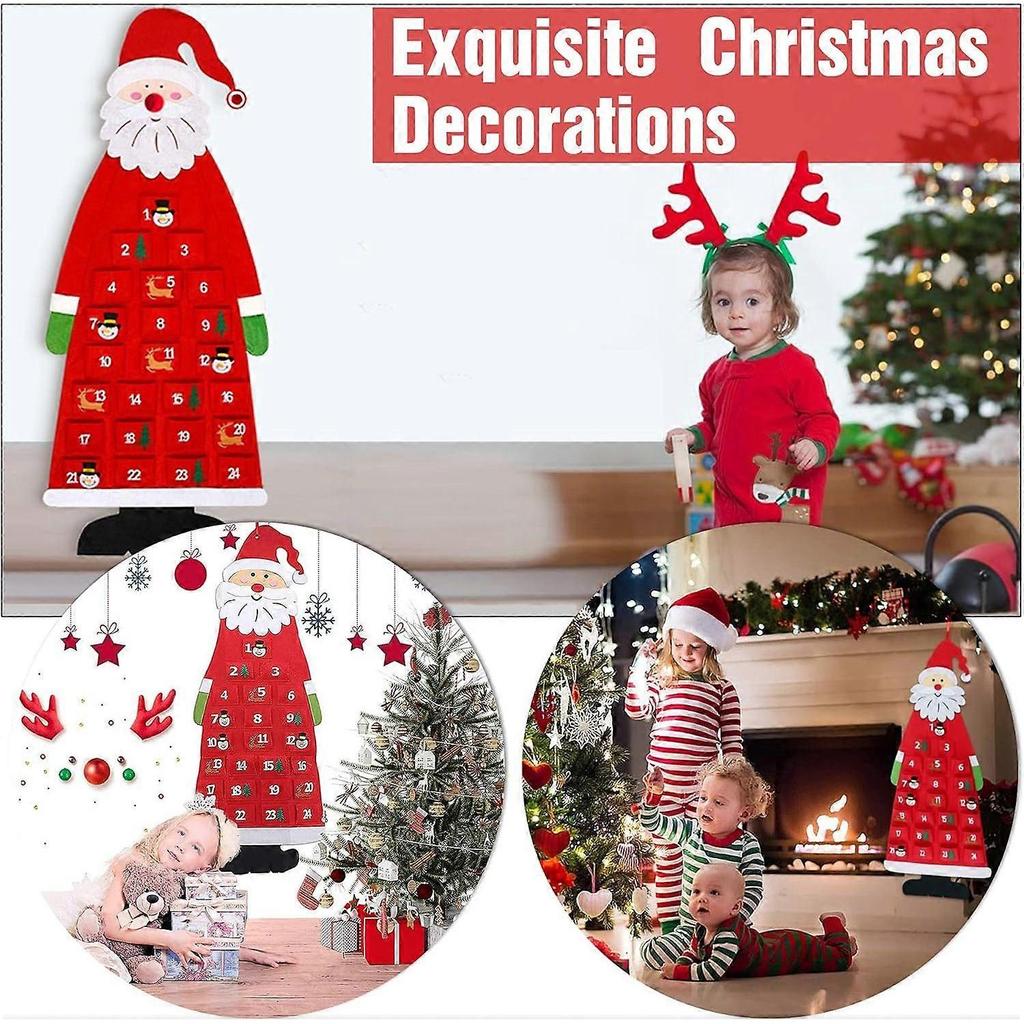 Christmas Countdown Calendar, Holiday Advent Santa Figures Kids Adults Christmas Gifts Hanging DIY Bags Tree Room Office Fireplace Funky