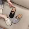 Silver Flat Bottom Hollow Bag Head Half Slippers Women's Outer Wear 2025 Spring and Summer with Skirt Breathable Versatile Cool Slippers