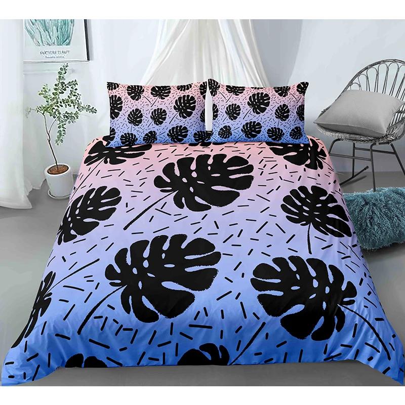 Tropical Botanical Leaves King Queen Duvet Cover Green Palm Leaves Polyester Bedding Set for Kids Teens Adults with Pillowcase