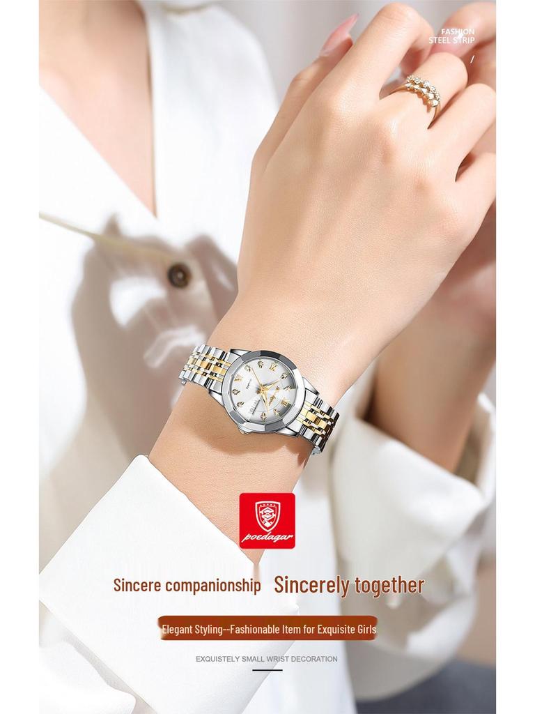 Ceas de mână nou elvețian pentru femei, rezistent la apă, luminos, cu calendar dublu