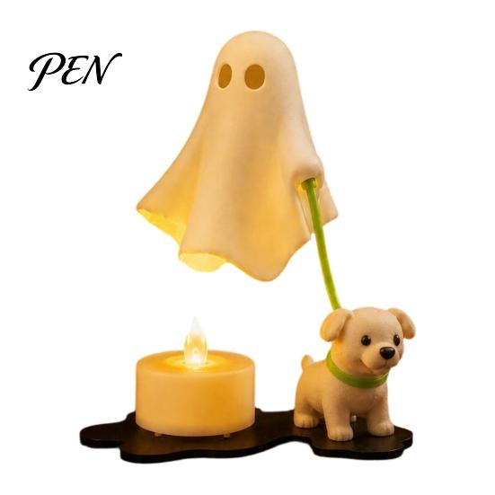 Anthropomorphic Ghost Pet Statue Walking Dog Night Light, 3D Printed LED Warm Lamp, Cute Creative Halloween Gift for Kids Puppy with Candle,