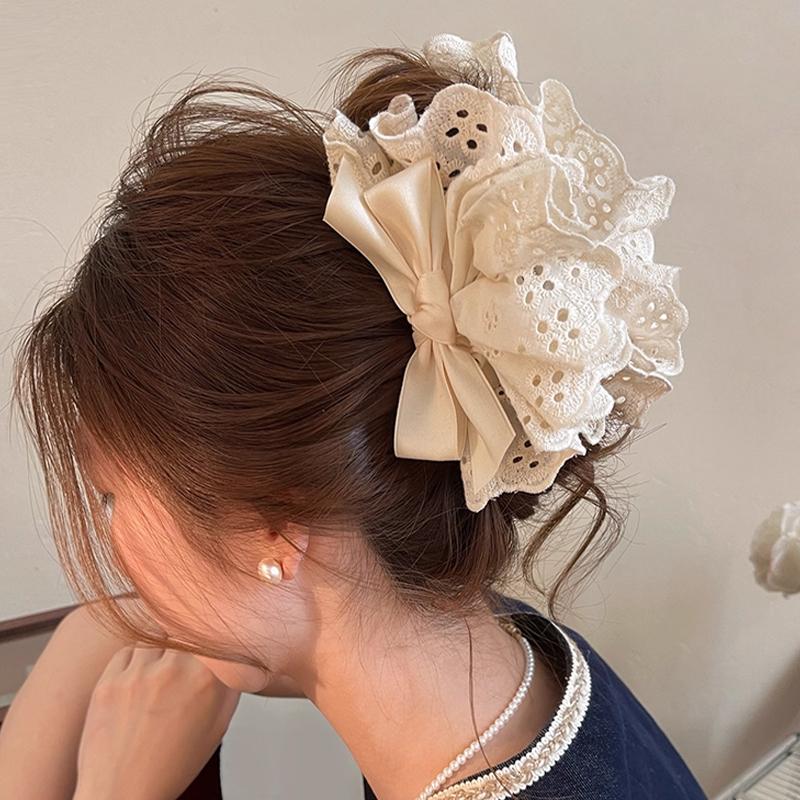 Temperament Franțuzesc Dantelă Fundă Fundă Agrafe de Păr Agrafe Rechin Accesoriu Păr Femei