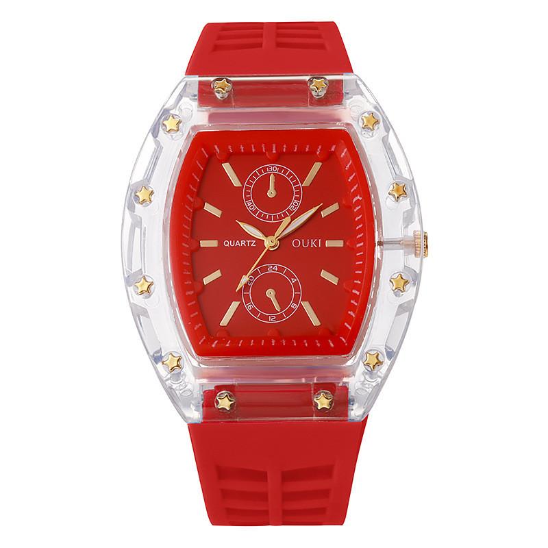 Transparent Barrel Shape Watch With Quartz Movement Casual Mens Silicone Strap For Daily Wear