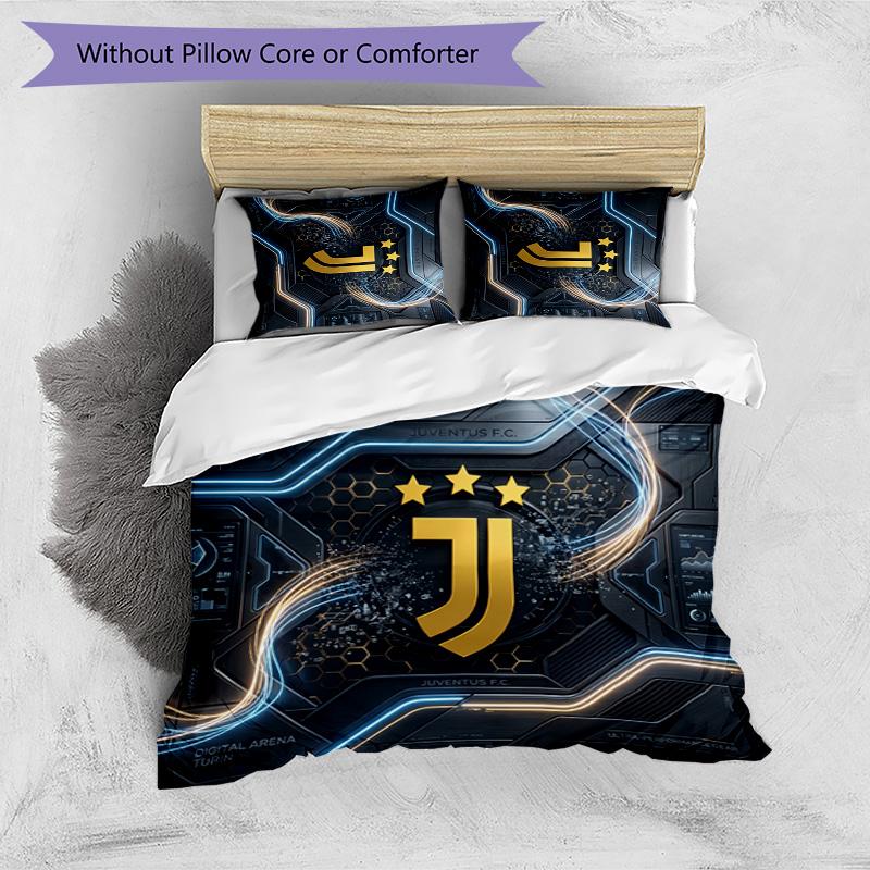 Set Biancheria da Letto 3 Pezzi con Stampa Pattern Juventus FC Morbido Delicato sulla Pelle Lavabile Copripiumino e Federe Set Stagione Unica Camera da Letto