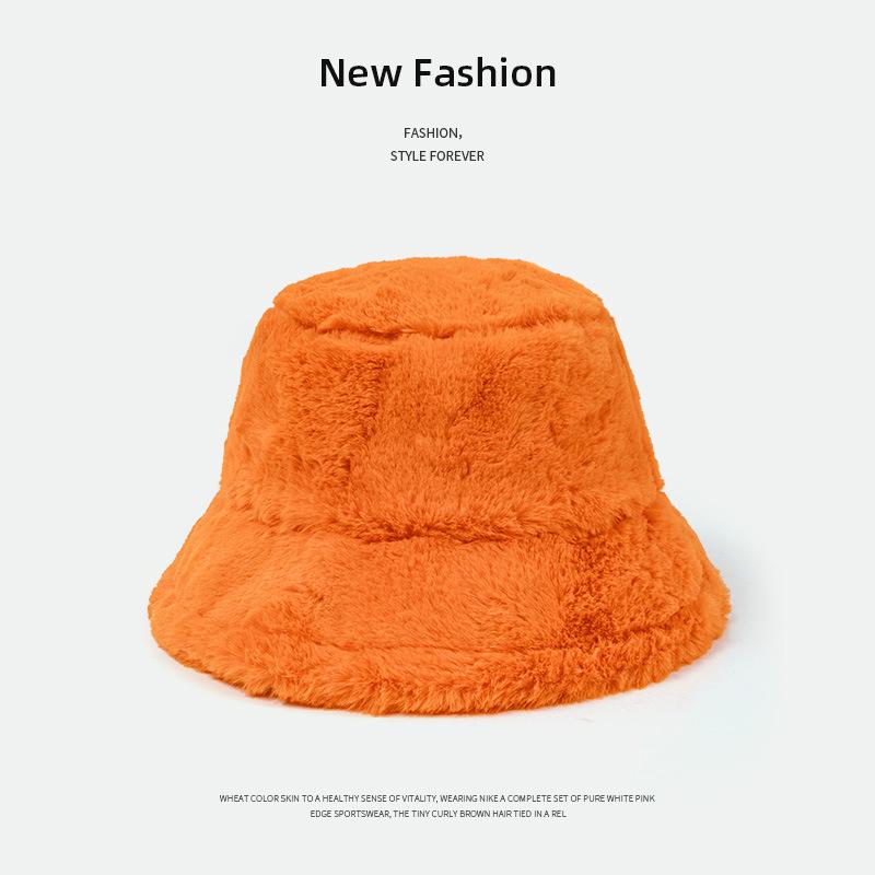 Imitation Rabbit Fur Big Head Circumference Bucket Hat Autumn and Winter Plush Versatile Show Small Face Warm Thickened Fashion Basin Hat