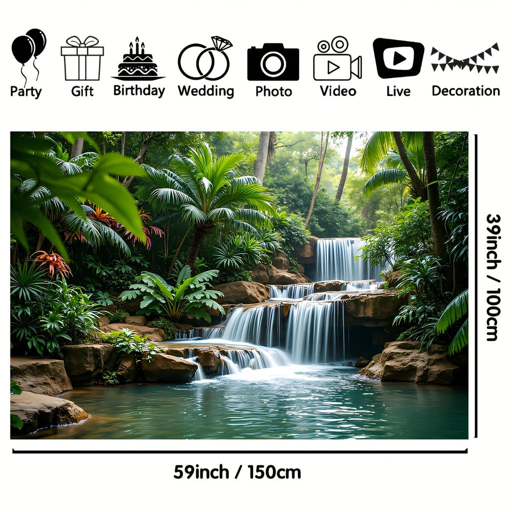 1 Piece of Tropical Waterfall Background Fabric - Forest Party Decoration Waterfall and Green Plants Indoor/outdoor Decoration