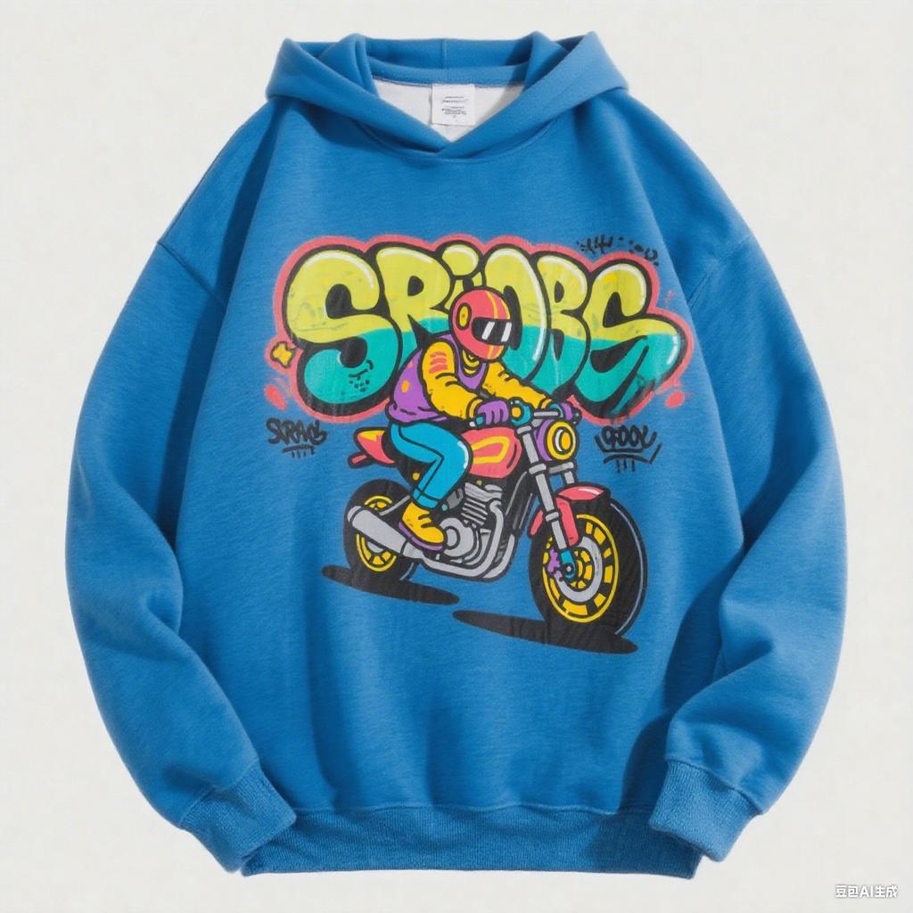 Herren Vintage Biker Hoodie Graffiti Motorradfahrer Grafikdruck Übergroßes Streetwear Sweatshirt Hip Hop für Herbst Winter