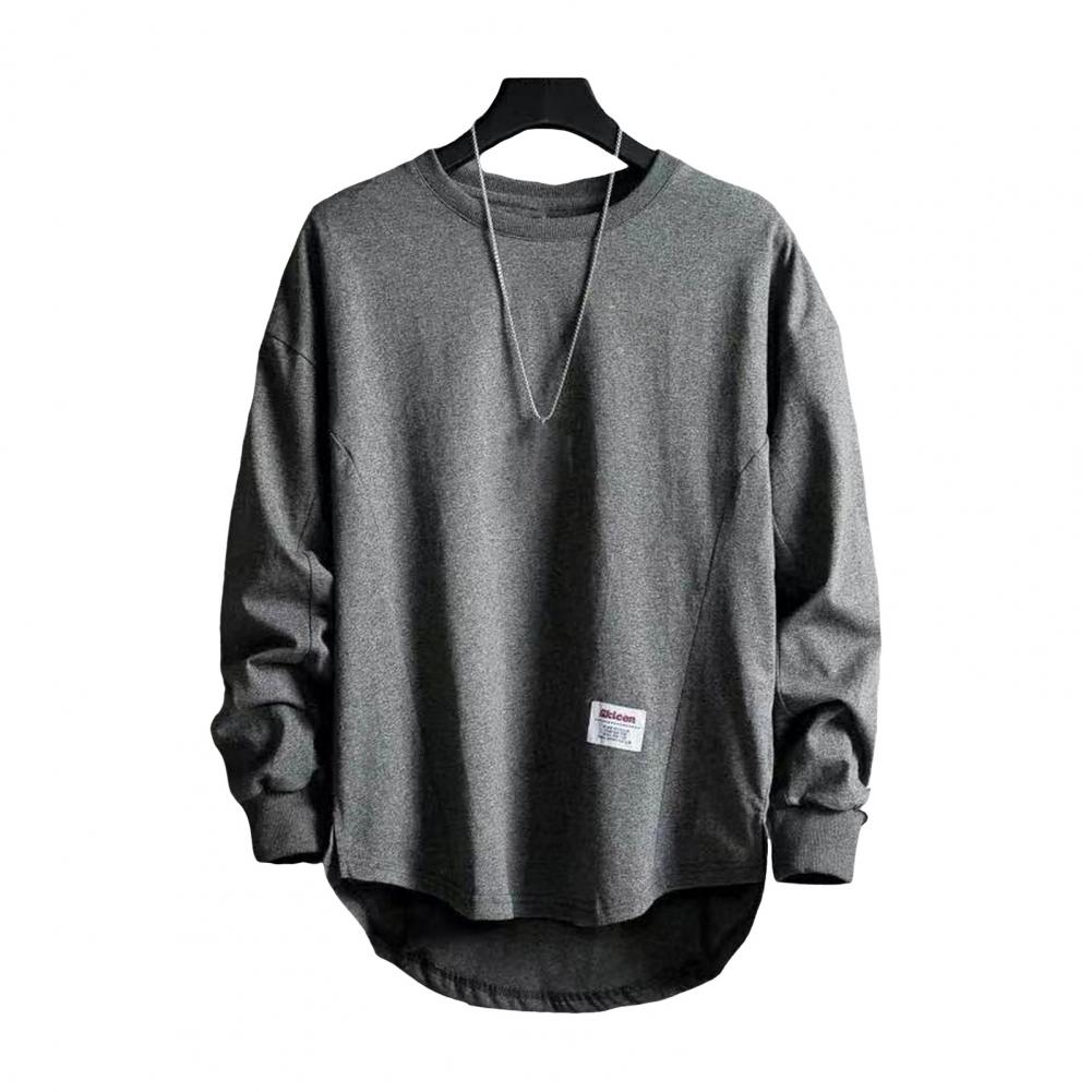 Maglietta Primaverile da Uomo Girocollo Ampia Tinta Unita Morbida Traspirante Orlo Irregolare Polsino Elasticizzato Media Lunghezza Hip Hop Streetwear Adolescente M colore grigio scuro