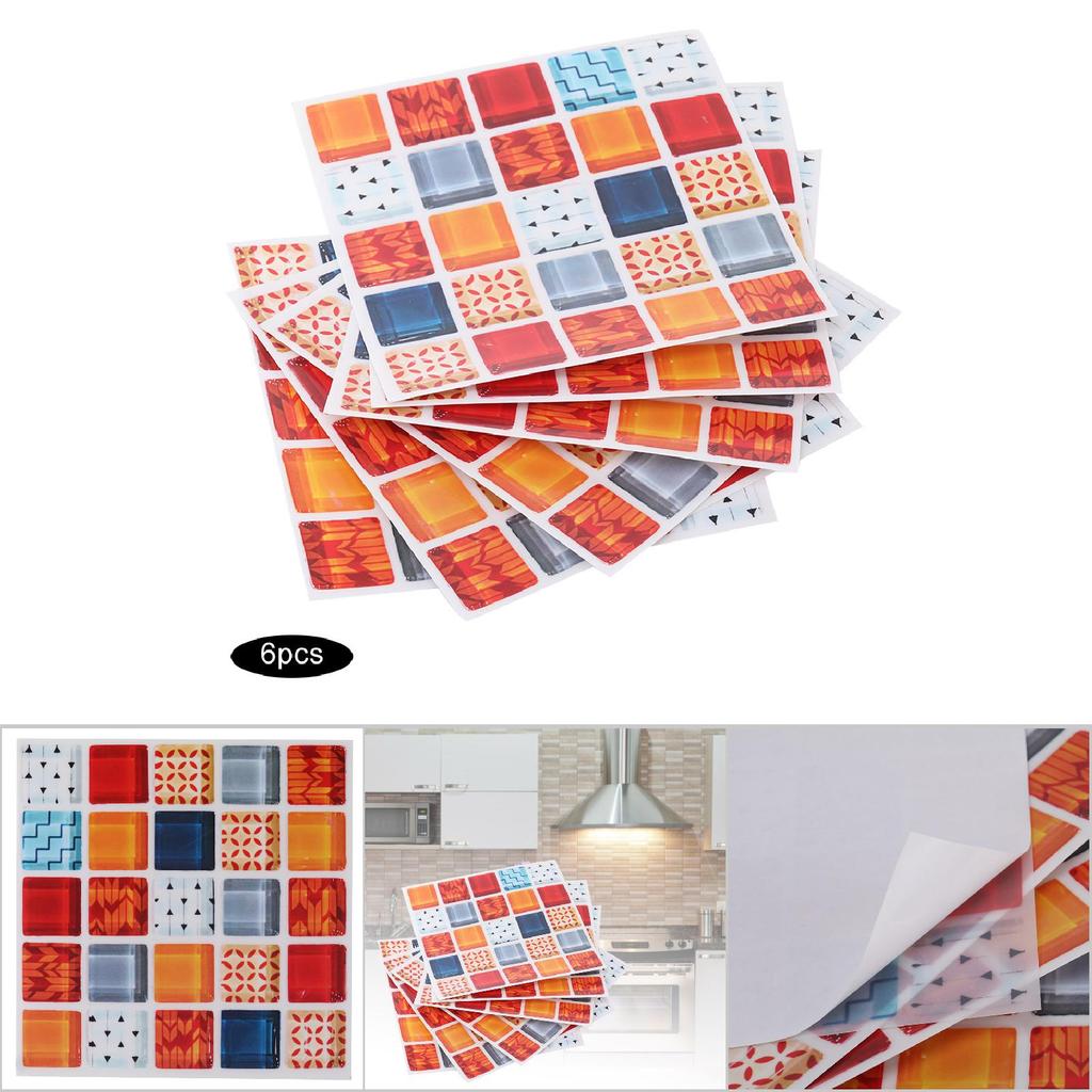 6Pcs Mosaic Self adhesive Wall Tile Sticker Kitchen Oil proof Stickers Bathroom Decor(FX705)