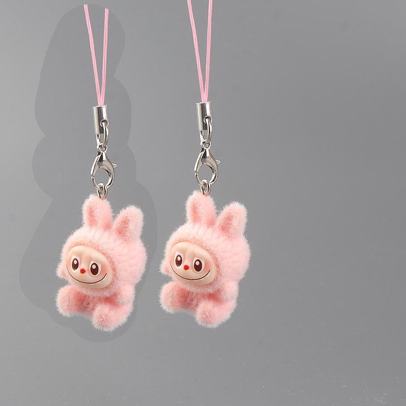 

2 шт. Милый кулон для рюкзака, флокированный кролик Лабубу, цепочка для телефона, брелок, шнурок для подвешивания чехла для наушников, ремешок против потери, декор для сумки