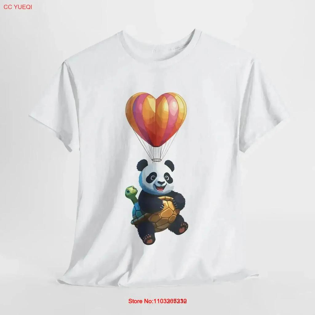 Cute Panda Turtle T Shirt Funny Sweet Balloon Comic Top For Lovers Vintage Graphic Versatile Stretched Streetwear Soft