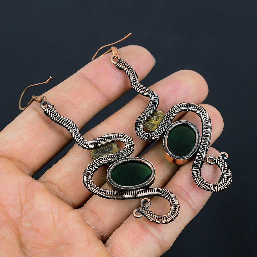 Faceted Chrome Diopside Earrings, 999 Copper Wire Wrapped Gemstone Jewelry, Handmade Earrings, For Thanksgiving
