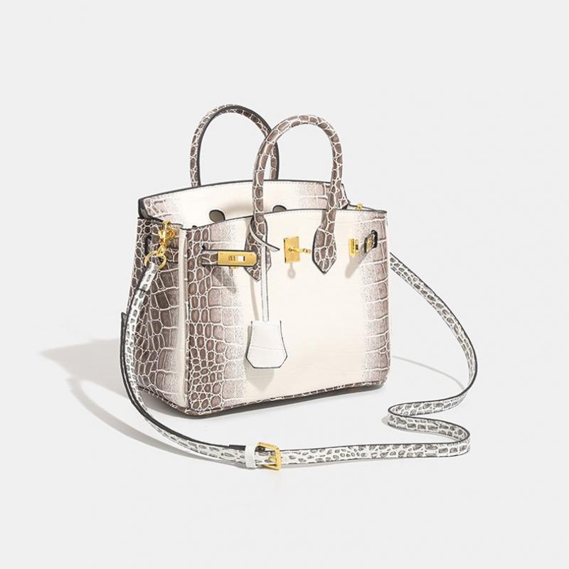 25cm Mode Klassisches Krokodilmuster Birkin Bag Luxus Damen Große Kapazität Tote Schulter Umhängetasche Mittel Weiches PU-Material Schnallenverschluss