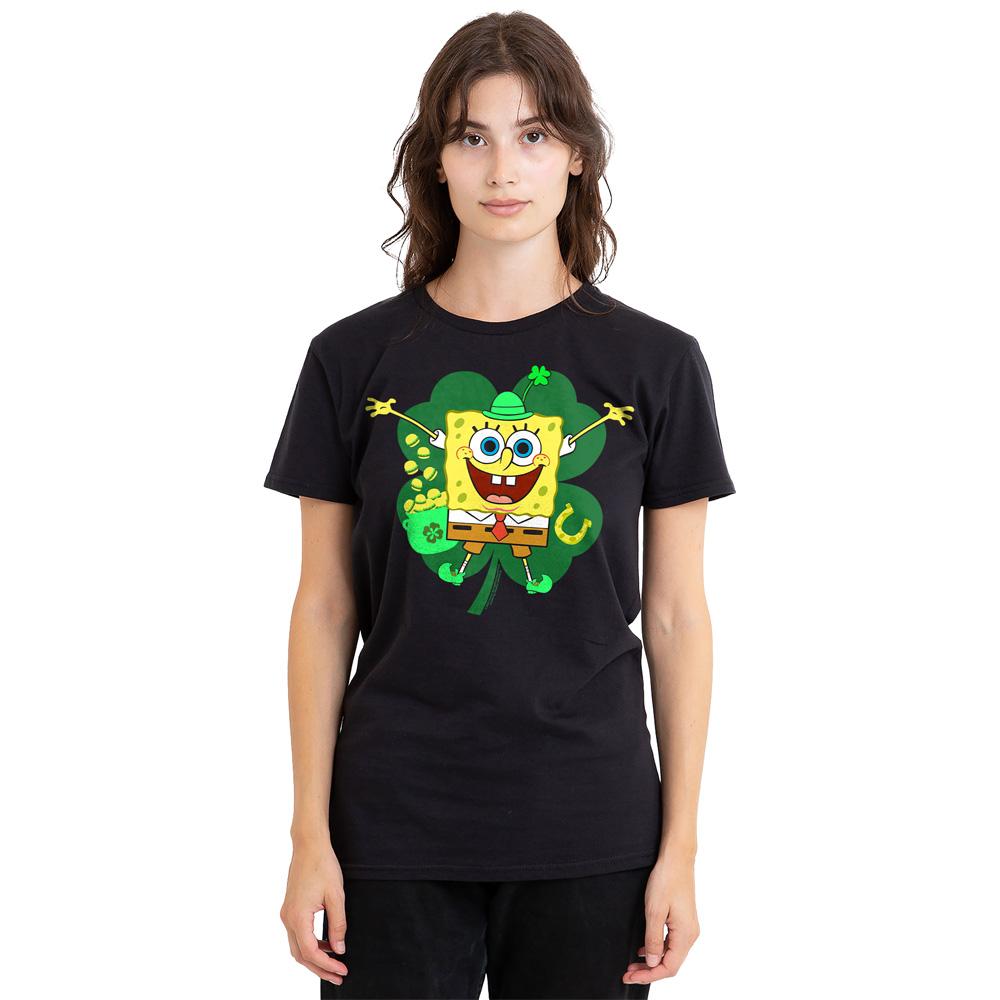 SpongeBob SquarePants Unisex Adult Spongey Four Leaf Clover St Patricks Day T-Shirt