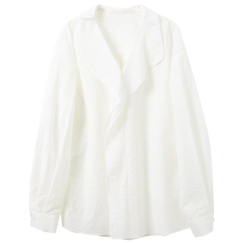Sancai Women s Loose Lapel Long Sleeve Shirt M