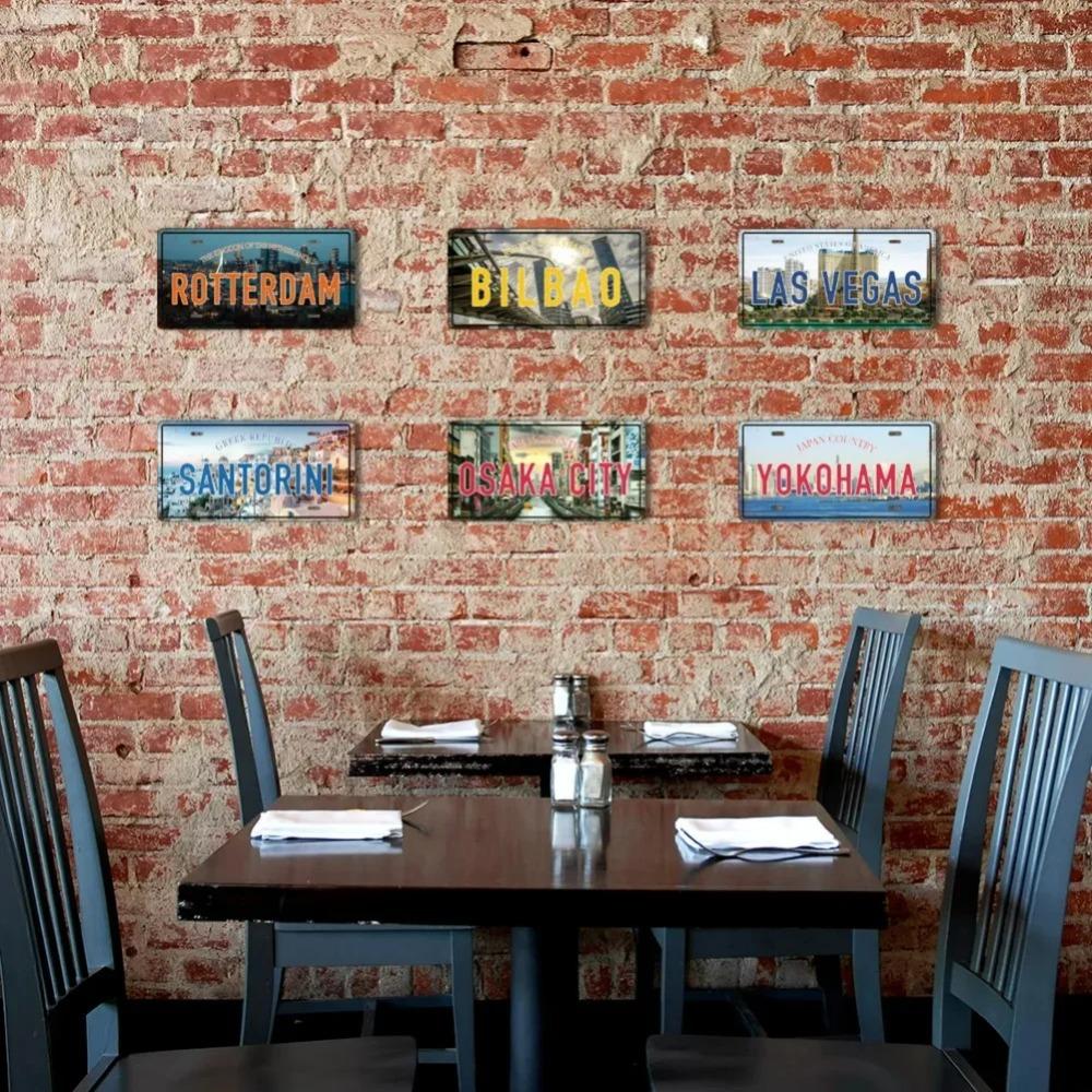 Famous City License Plate Metal Sign Vintage Decor for Home Bedroom Man Cave Wall