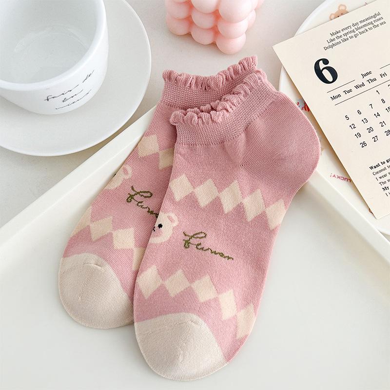 

Тонкие носки-следки на весну и лето, универсальные, дышащие, влагоотводящие, милые носки-лодочки с мультяшным медведем 1 pair