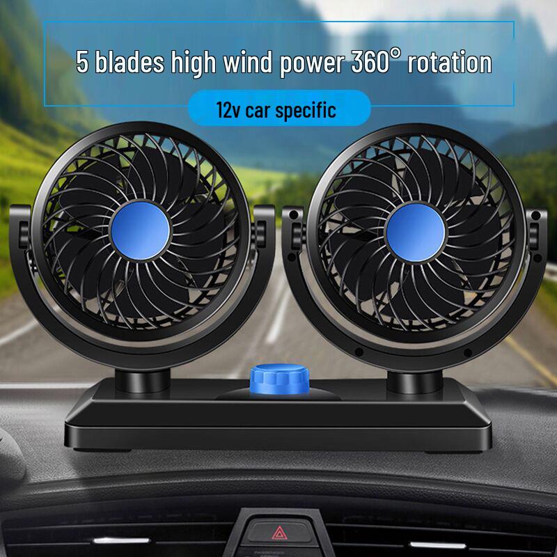 Universal 12V/24V Dual-Head Car Fan with USB