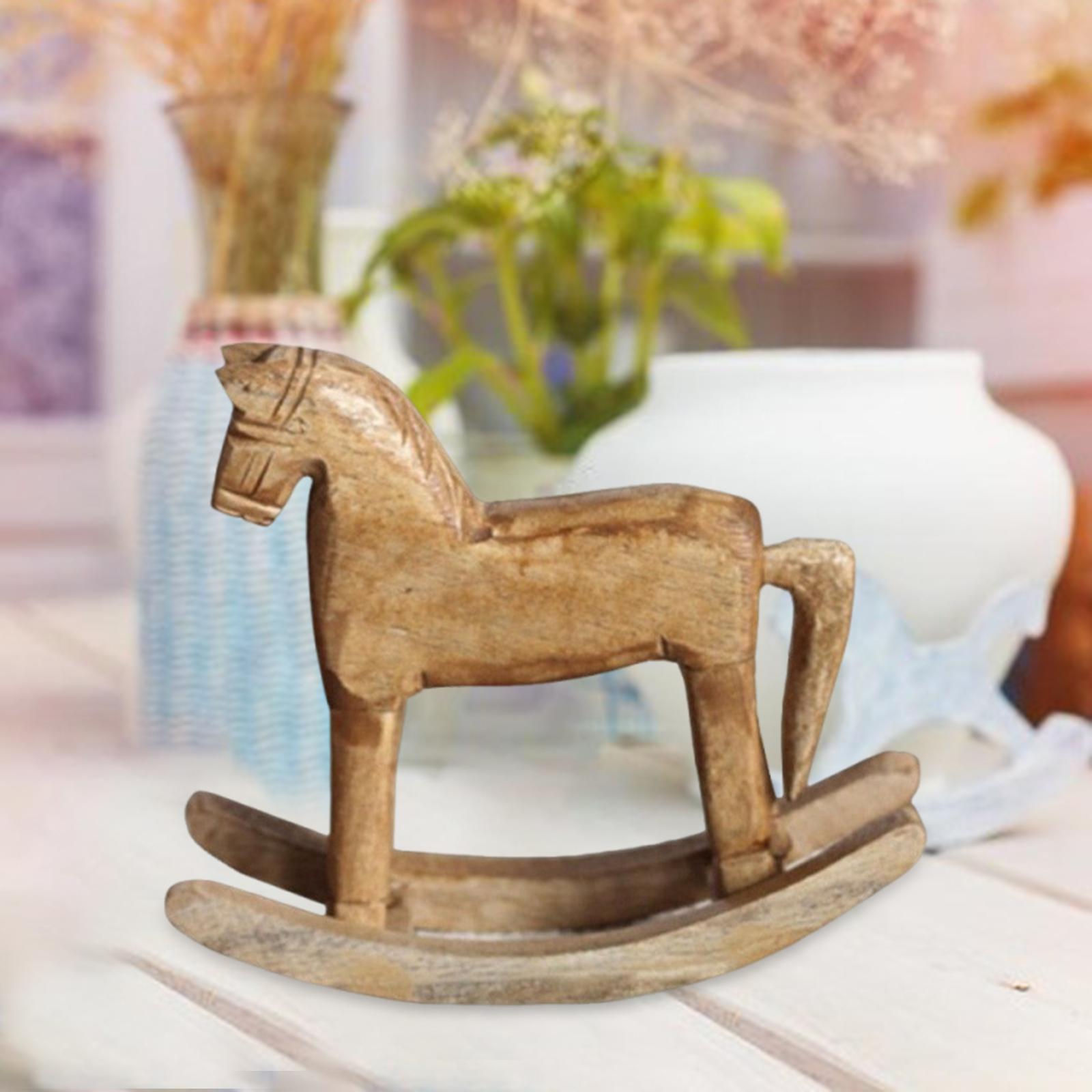 Wooden Horse Statue Gift Rocking Horse Figurine for Desk Shelf Living Room