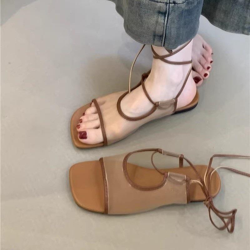 Niche design sandals women's shoes retro mesh breathable open-toe strap sandals