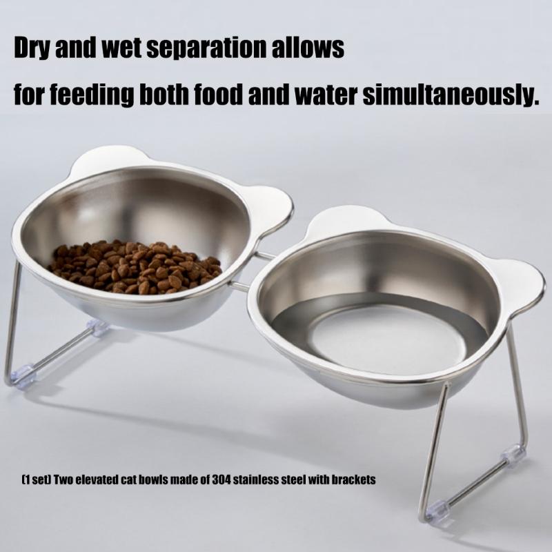 Elevated Cats Bowl Set Nonslip Base Stainless Steel Pet Double Bowl Feeders For Dry and Wet Food Home Feeding Solution