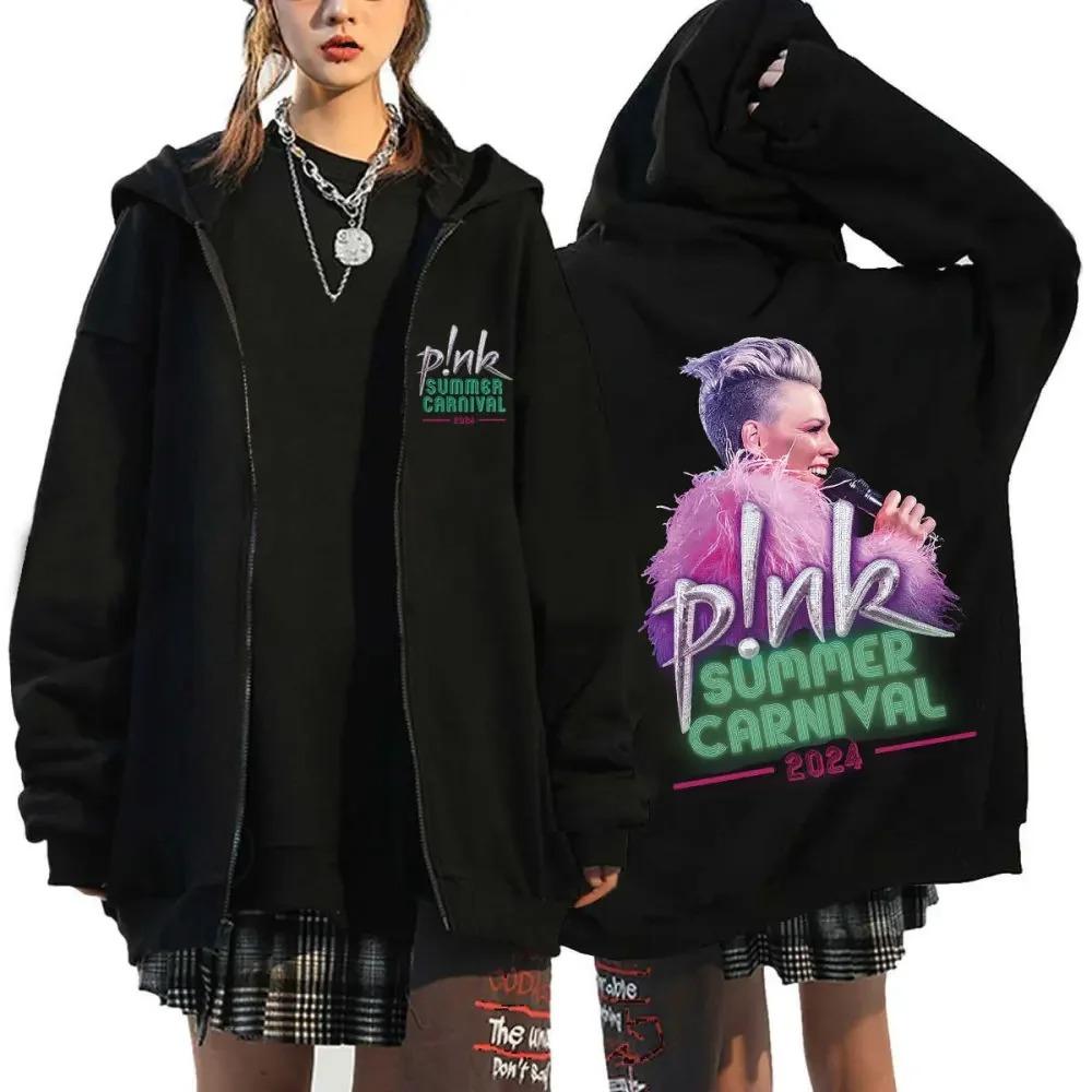 Růžová bunda na zip Singer Harajuku Mikina na zip Y2K Svrchní oděv Pulovr Album Koncert Dárkový svetr pro fanoušky