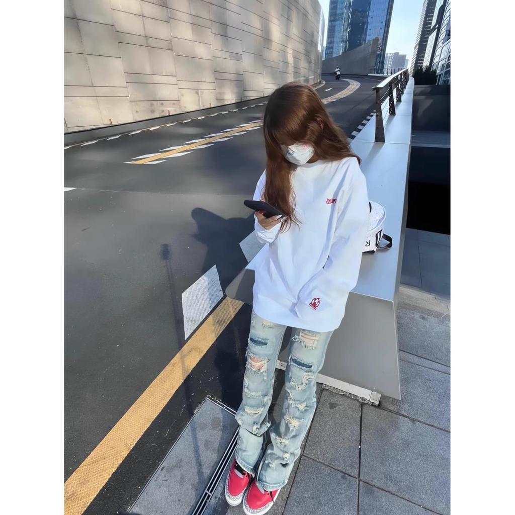 Dames Little Flame Borduur Hoodie - Herfst/Winter Losse Lange Mouw High Street Koppel Kleding Top