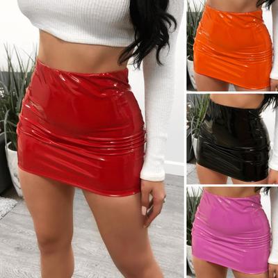 Minisukňa z imitácie kože Sexy všestranné Jednofarebné Krátka sukňa Párty Kluby Ženy Spodná sukňa Módny odev