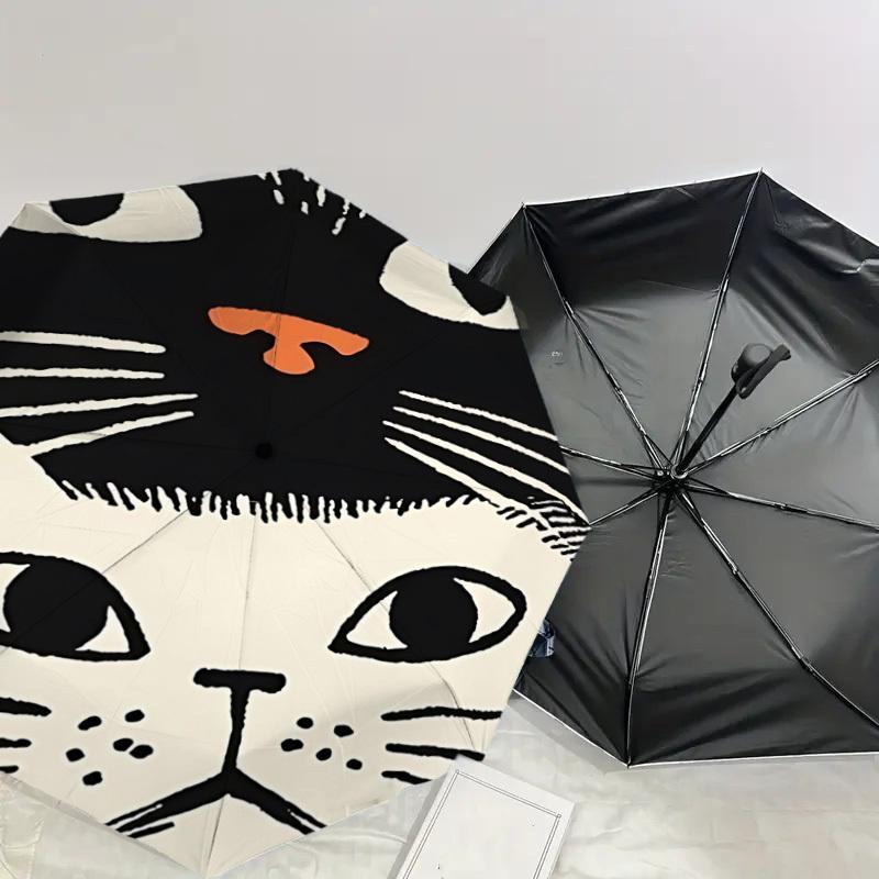 Unique Cat Face Print Umbrella: Perfect for Outdoor Adventures, Auto-Opening & Closing, Lightweight and Durable, Ideal as a Gift 006