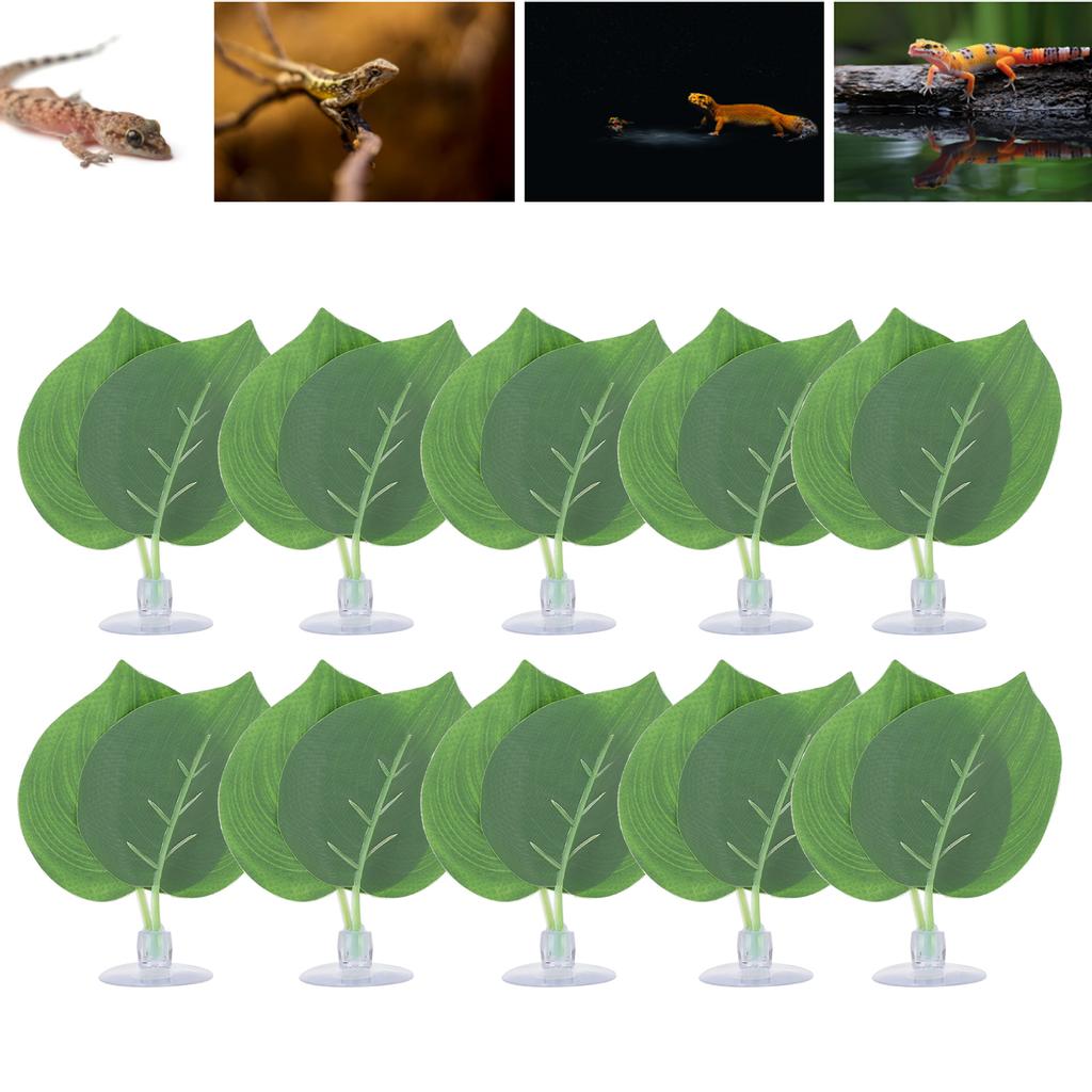 10pcs Simulation Green Leaves for Aquarium Fish Tank Reptile Feeder Box Decoration