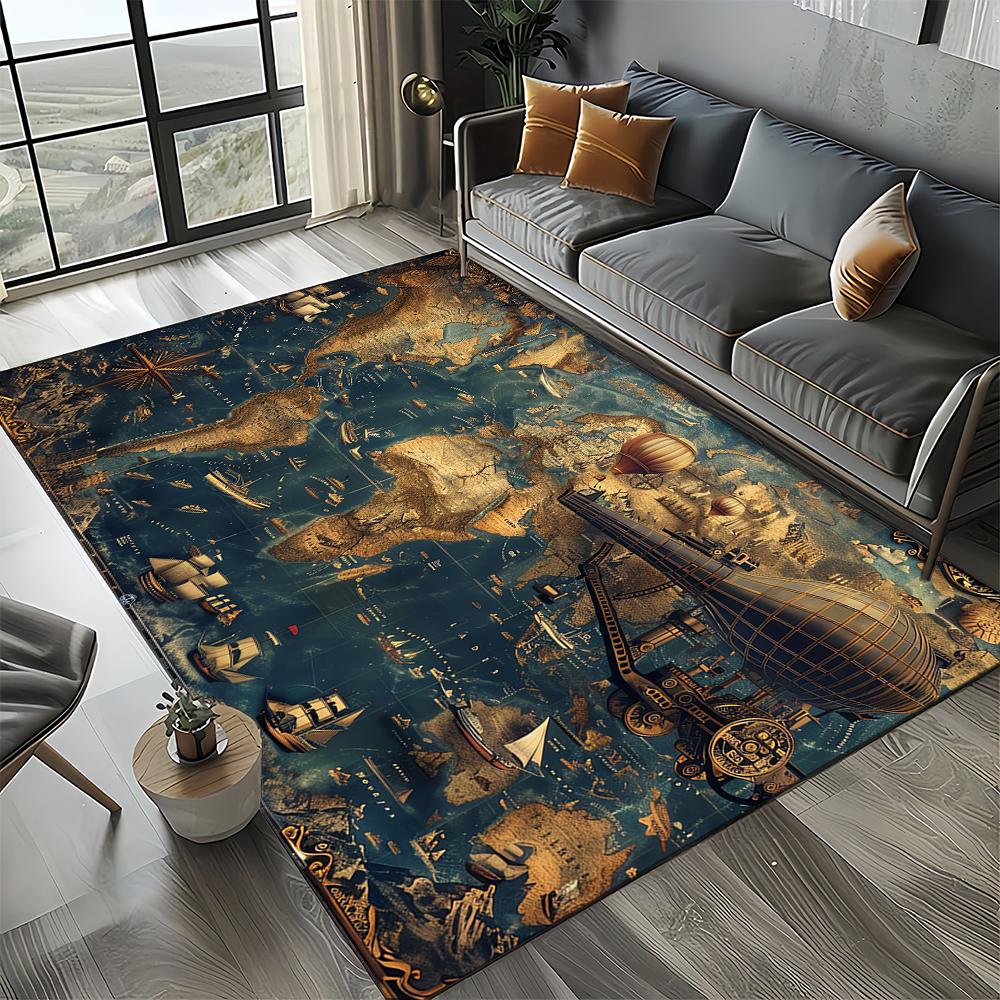 27 Style Retro Marine Nautical Chart Compass Map Carpet Rug for Home Living Room Bedroom Sofa Doormat Decor,Non-slip Floor Mat