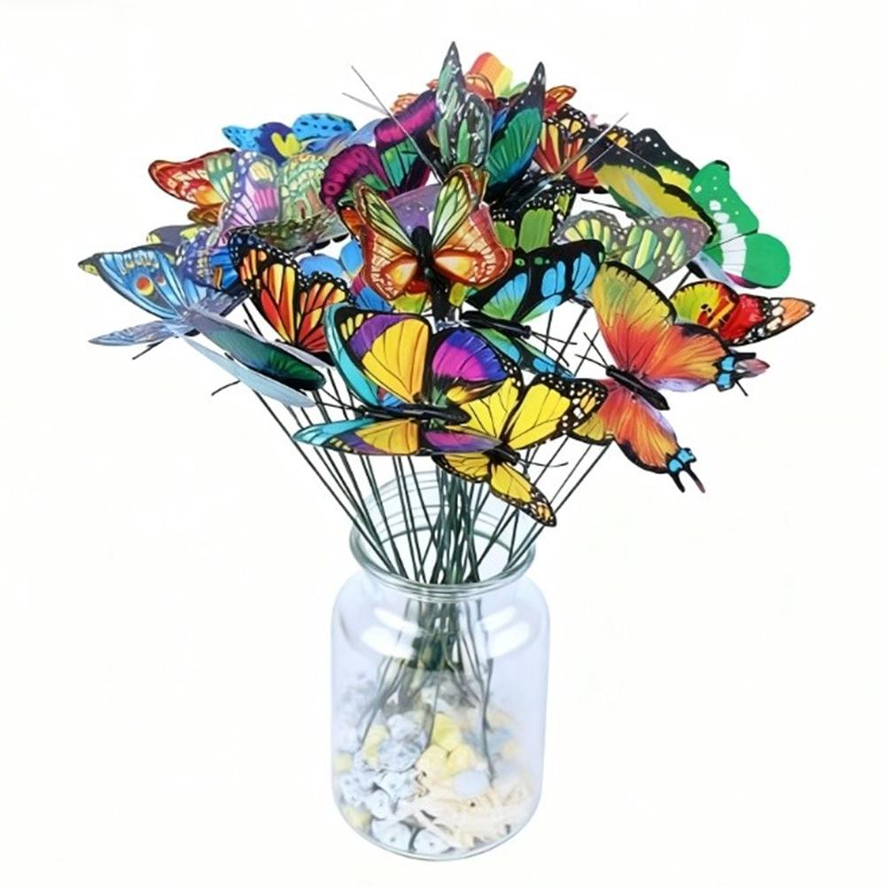 3D Butterfly Garden Stakes Set of 50 for Outdoor Decoration Plastic Rods for Various Garden and Event Applications