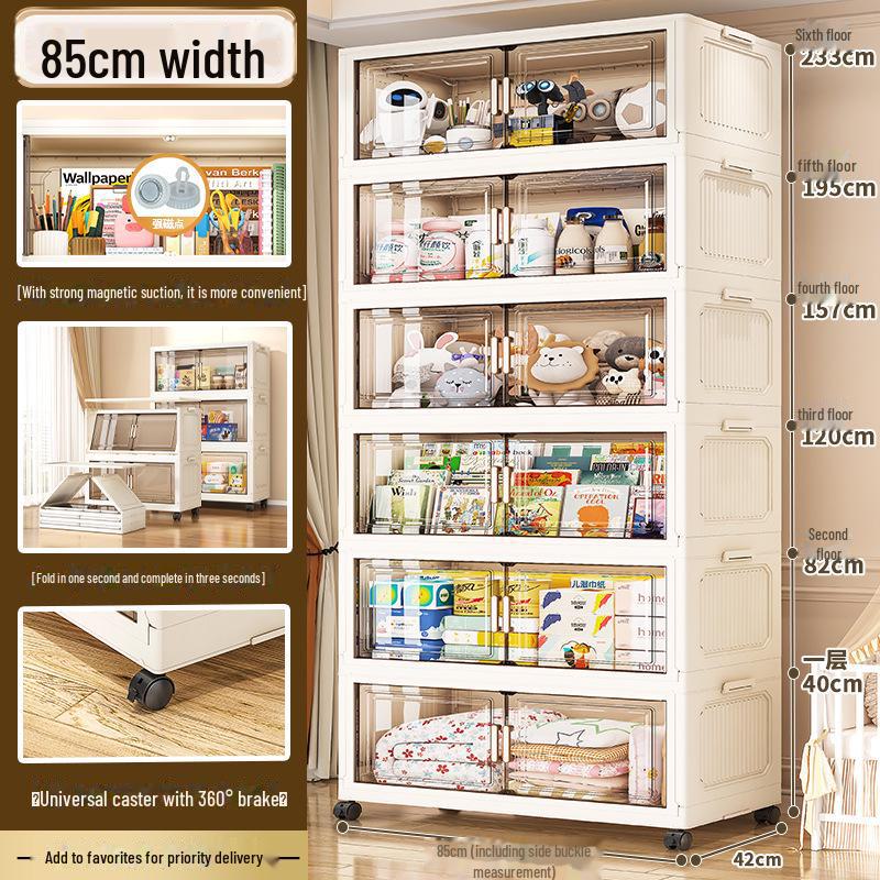 "45-85cm Multi-Layer Plastic Storage Cabinet with Door - Baby Wardrobe Rack"