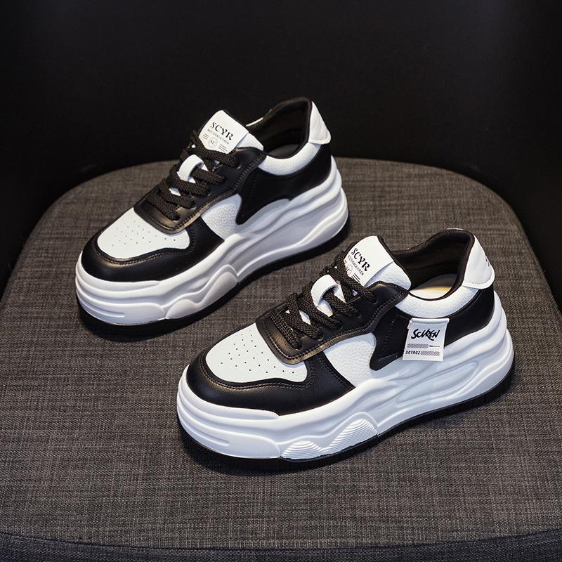 Little white shoes 2025 spring new thick-soled heightening leather board shoes women's 7CM muffin bottom small breathable classic