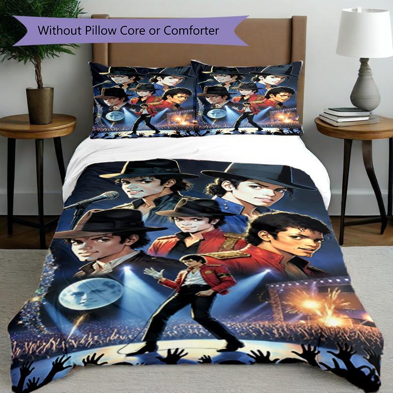 3pcs Duvet Cover Set (1*Duvet Cover + 2*Pillowcase, Without Core), Michael Jackson Print Bedding Set, Bedroom Decor, All‑Season, Birthday Gift