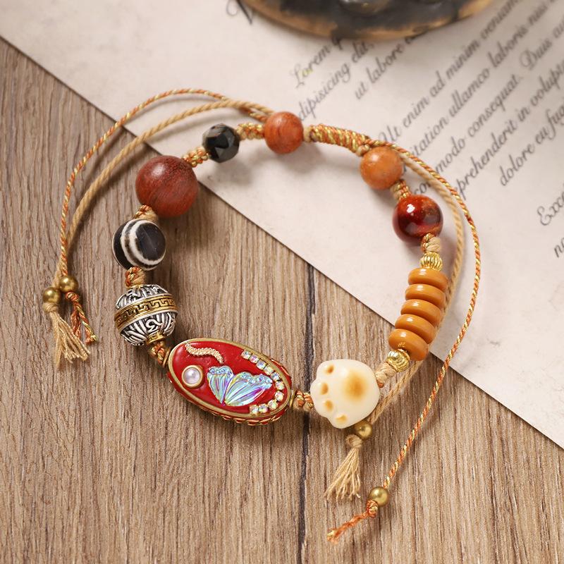 Retro håndlaget vevd armbånd, tibetansk etnisk stil Tianzhu-armbånd, nisjedesign for kvinners tilbehør
