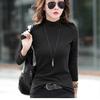 Ladies Autumn Winter Long Sleeve Stand Collar Slim Fit Basic Solid Color Pullover T Shirt Top for Layering
