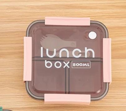 New Plastic Compartmented Lunch Box Microwave Safe Bento Box with Cutlery Food Storage for Student Worker Tableware 800/1100ml L