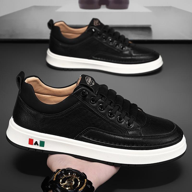 Men's Shoes Autumn Business Casual Board Shoes One Pedal Soft Sole Lightweight Leather Surface Waterproof Work Small White Tide Shoes