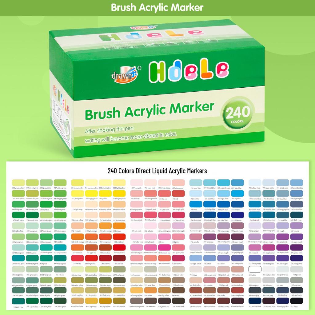 Huideler 639 Soft Tip Acrylic Marker Pen - 240 Colors for Student Art & Graffiti