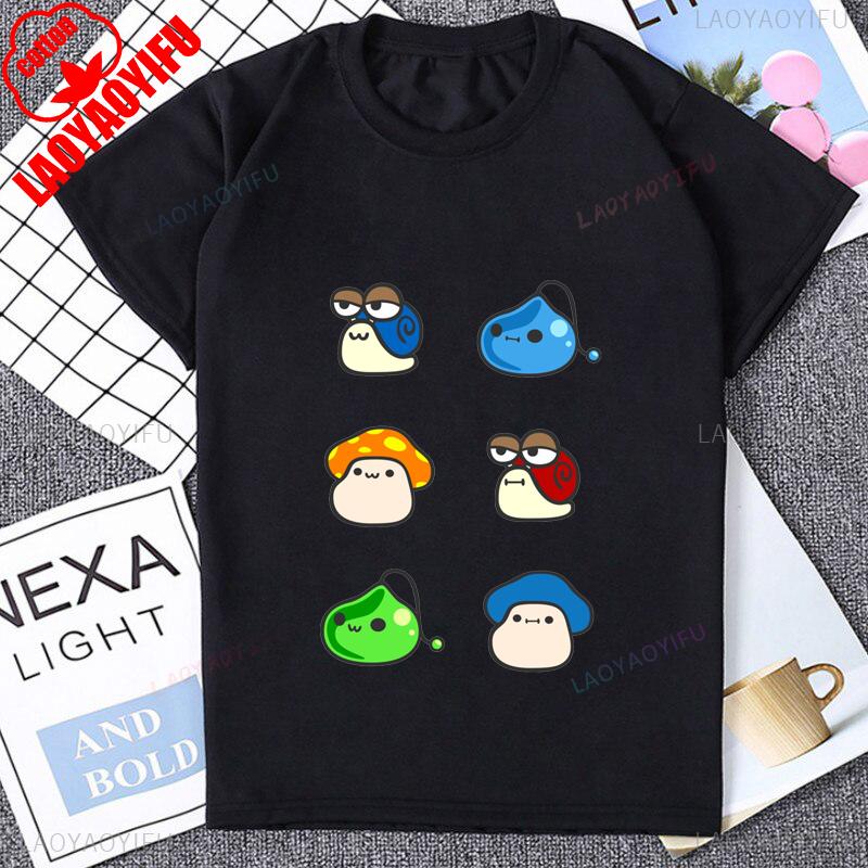 Vintage Pixel Game Style MapleStory Kawaii Printed TShirts Korea Style Buddy Personalize Homme T Shirt Cotton Y2K Otaku Clothing