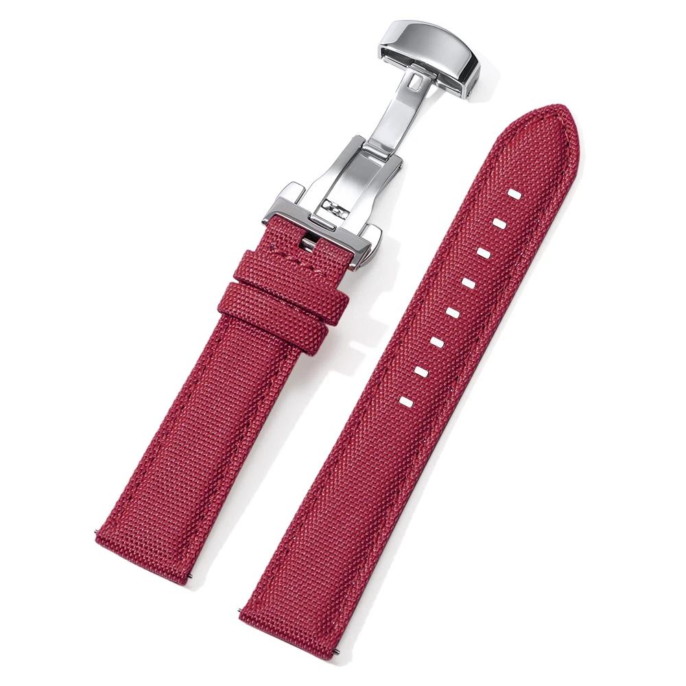 20MM 22MM Waterproof Sailcloth Watch Strap Nylon+Leather Watchband Butterfly Buckle Band Men Quick Release Sport Watch Bracelet