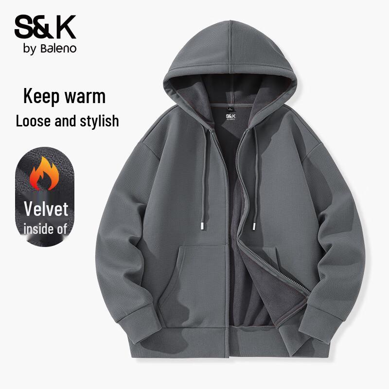 Baleno S&K Men s Waffle Knit Fleece Hooded Jacket M