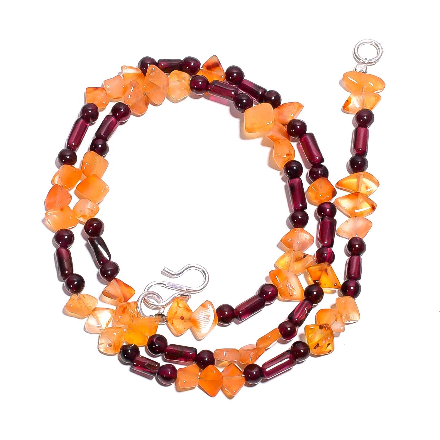 

Natural Carnelian Garnet Gemstone Mix Shape Smooth Beads Necklace 17 UB-4886 UB-4886